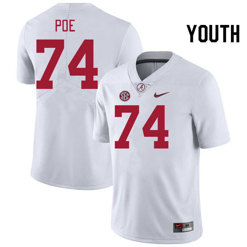 Youth #74 Casey Poe Alabama Crimson Tide College Football Jerseys Stitched-White